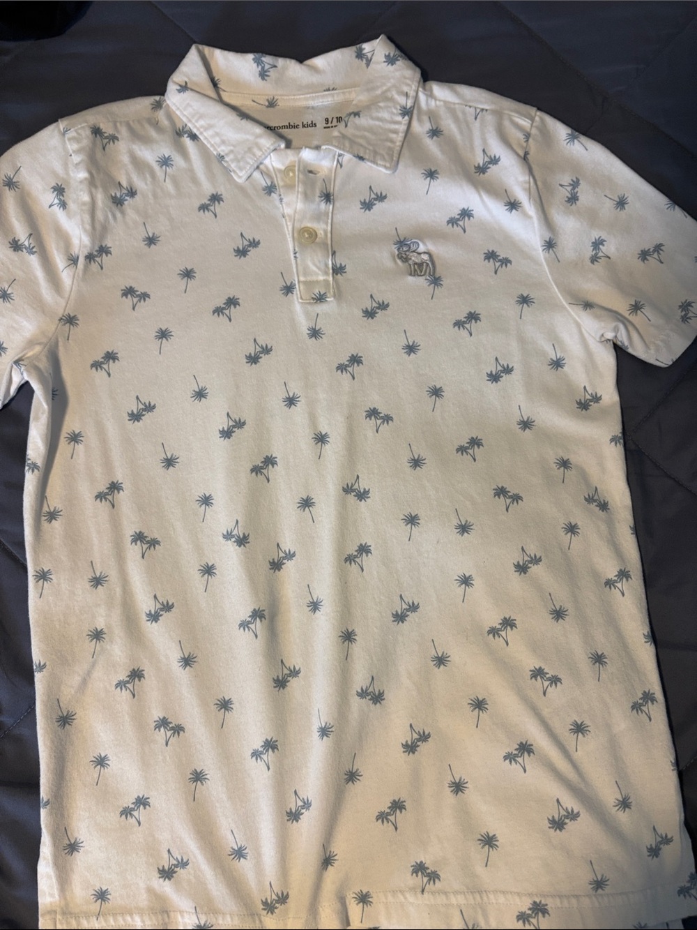abercrombie kids White Polo with Light Blue Palm Print